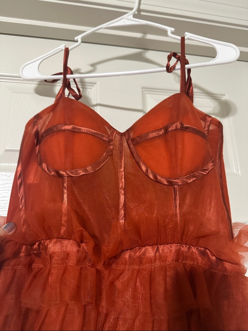 Rust Red Ruffled Tulle Gown - Picture 2 of 8